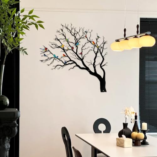 YIYA Colorful Birds on Tree Branch Metal Wall Art 3D Iron Sculpture
