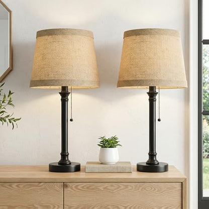 Oneach 19.5" Black Rustic Table Lamps Set of 2 for Living Room Bedroom - color: Dark Brown