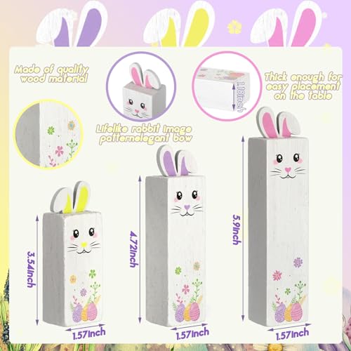 BBTO 3 Pcs Easter Table Decor Bunny Wooden Tiered Tray Decor Rabbit Tabletop Decoration Block Sign Table Centerpiece for Spring Home Decoration Home Shelf Office Kitchen Desk Party Supply(Bunny) - style: Bunny