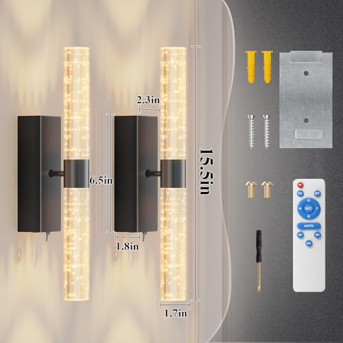 camuucci Battery Operated Wall Sconces Set of 2, Rechargeable Wall Lights - color: Black, size: 15.3 Inches