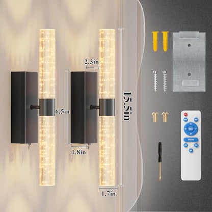camuucci Battery Operated Wall Sconces Set of 2, Rechargeable Wall Lights - color: Black, size: 15.3 Inches