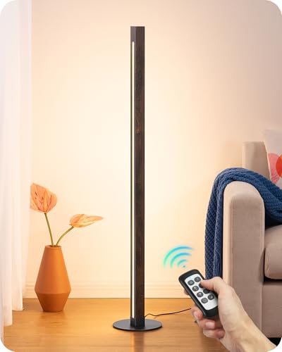 EDISHINE Wooden Corner Lamp with Remote, Dual Lighting, 7CCT & Dimmable - color: Dark Walnut