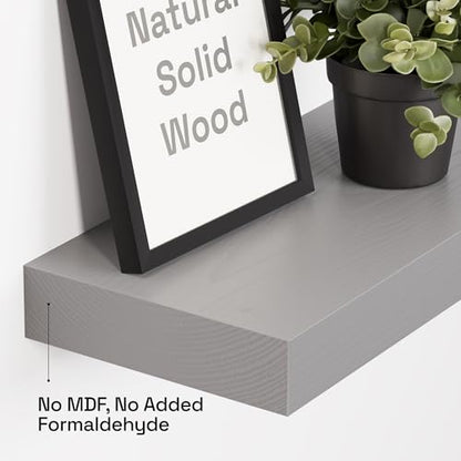 Solid Wood Floating Shelves for Wall 16 Inch Grey, Wooden Bathroom Shelf - color: Grey, size: 16 Inch