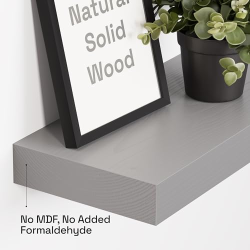 Solid Wood Floating Shelves for Wall 24 inch Grey, Wooden Bathroom Shelf - color: Grey, size: 24 Inch