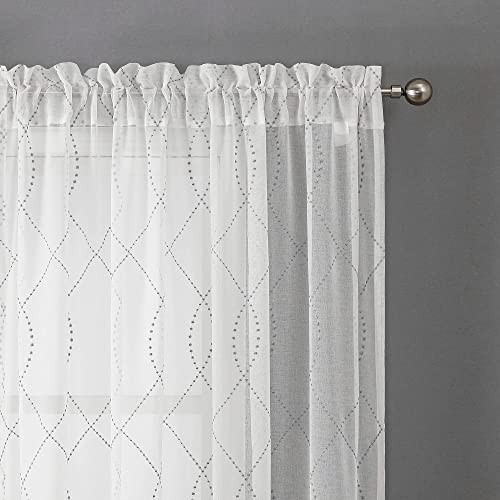 VISIONTEX White Sheer Curtains Grey Dots Moroccan Embroidered 72 Inches - color: Dots-grey, size: 54"W x 72"L (Pack of 2)