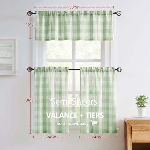 Buffalo Check Kitchen Valance Curtains for Living Room Kitchen 52x15" Green - color: Light Green and White, size: 50"W x 15"L (Pack of 1)