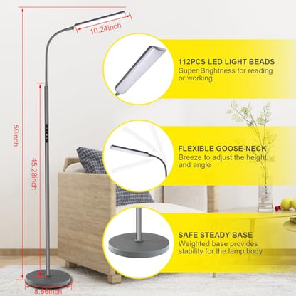 Dimunt LED Floor Lamp, Stepless Adjustable 3000K-6000K Colors, Grey - color: Gray