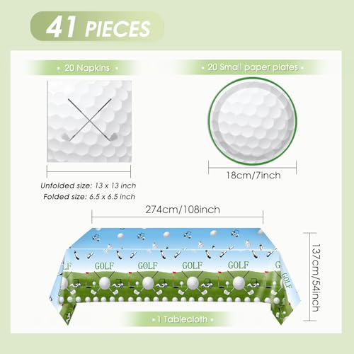 41PCS Golf Party Decorations Golf Sport Themed Party Supplies Include Golf Plates and Napkins Set,Plastic Tablecloth for Birthday Baby Shower Retirement Party,Serve 20 - color: Golf Party