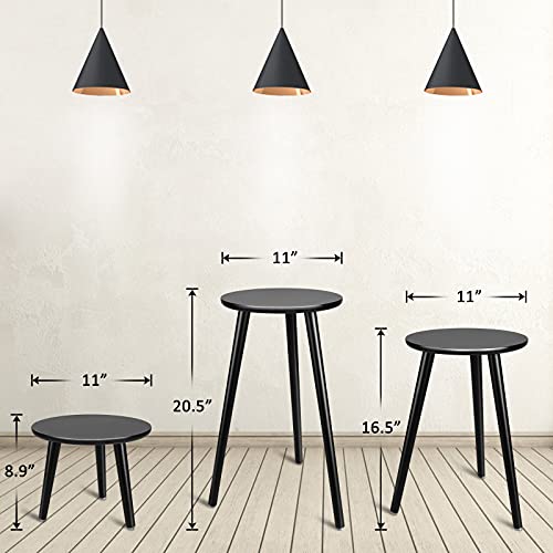 Uneedem Indoor Plant Stand, Modern Plant Table 16.5" Tall Wood Mid Century Flower Holder Small Round Side End Table - color: Black, size: 16.5"