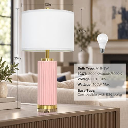 Light Pink Ceramic Table Lamp 25in 3 Color Temperature 9W LED Bulb Included - color: Light Pink-25"