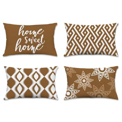 Hexagram Throw Pillow Covers 12x20, Brown Outdoor Pillow Covers Set of 4 - color: Coffee, size: 20" x 12" (Pack of 4)