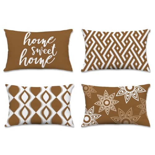 Hexagram Throw Pillow Covers 12x20, Brown Outdoor Pillow Covers Set of 4 - color: Coffee, size: 20" x 12" (Pack of 4)