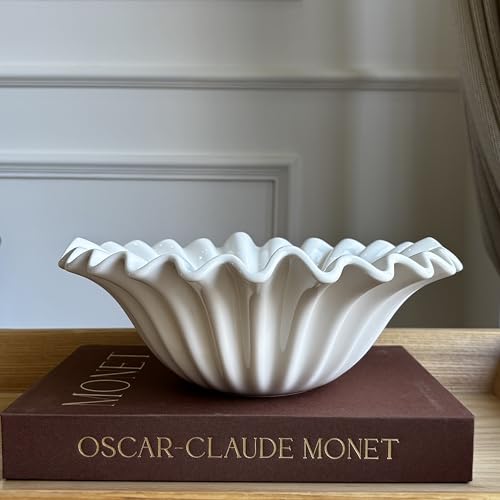 11" Scalloped Wavy Ruffle Decorative Bowl, White