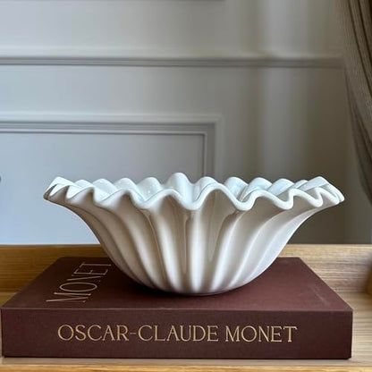 11" Scalloped Wavy Ruffle Decorative Bowl, White
