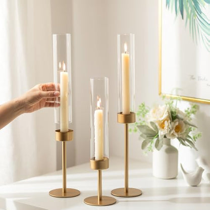 Romadedi Glass Hurricane Candle Holders for Candlestick, Gold, Set of 3 - size: 3 PCS