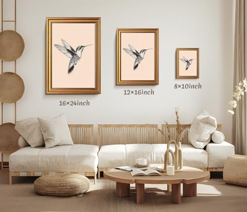 Gold Framed Hummingbird Wall Art Black And White Bird Pictures 12x16 Inch - color: Hummingbird, size: 16"L x 12"W