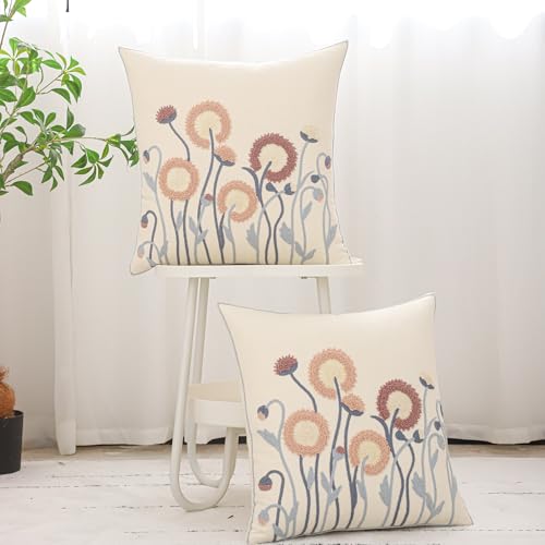 Fall Embroidered Throw Pillow Covers 18x18 Set of 2 Blowball - color: Blowball
