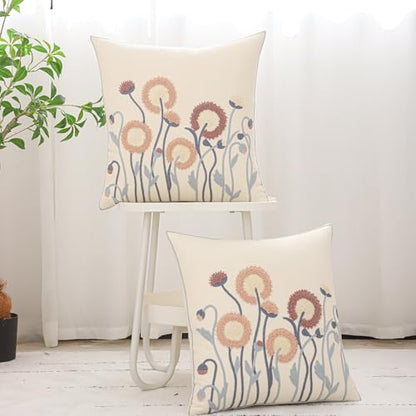 Fall Embroidered Throw Pillow Covers 18x18 Set of 2 Blowball - color: Blowball