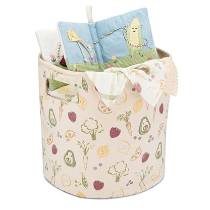 Crane Baby Clementine Canvas Storage Bin, Nursery Hamper and Baby Storage Basket for Toys, Clothes, and Diapers, Toy Baskets, Fabric Nursery Basket, Garden Fruits and Veggies Print, 13" x 12" - size: 13 x 12 Inches, style: Fruits & Veggies