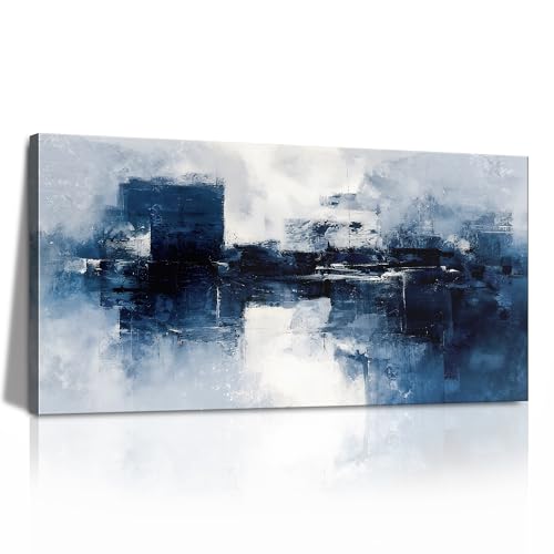 LKY ART Abstract Blue and White Canvas Wall Art, Large Painting Print - color: Light blue, size: 40"L x 20"W