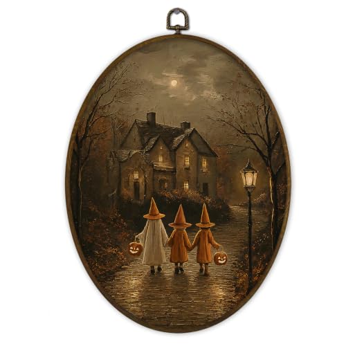 Gnmduw Fall Halloween Witch Kids Oval Wall Art Framed Decor, 8.7x11.3 Inch - color: kid, size: 11.3"L x 8.7"W