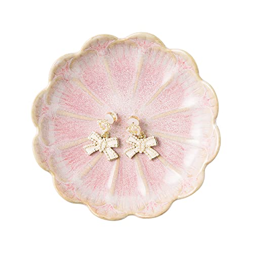 BEUNAIZER Jewelry Dish Tray, Ring Dish, Ceramic Trinket Tray, Key Bowl - color: Pink