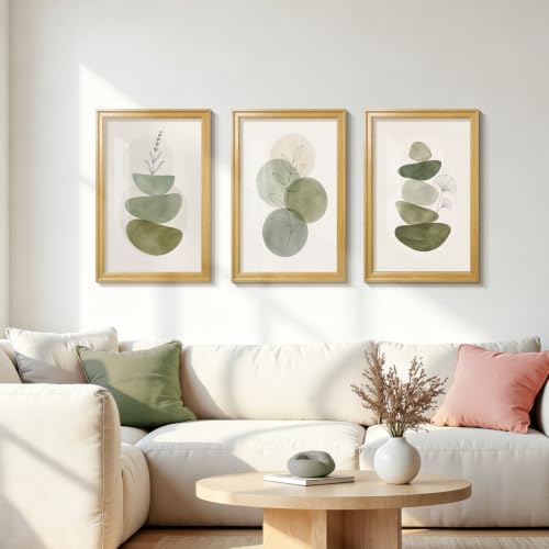 Framed Abstract Wall Art Set of 3, Sage Green Botanical Prints 16x24 Inch - color: Sage Green, size: 24" H x 16" W x 3Pcs