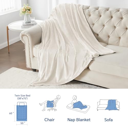 Elegant Throw Blanket for Couch & Sofa, All-Season Lightweight Fleece Blanket, Luxury Soft Cozy Fuzzy Throw for Her Him, White, 50 x 56 Inches