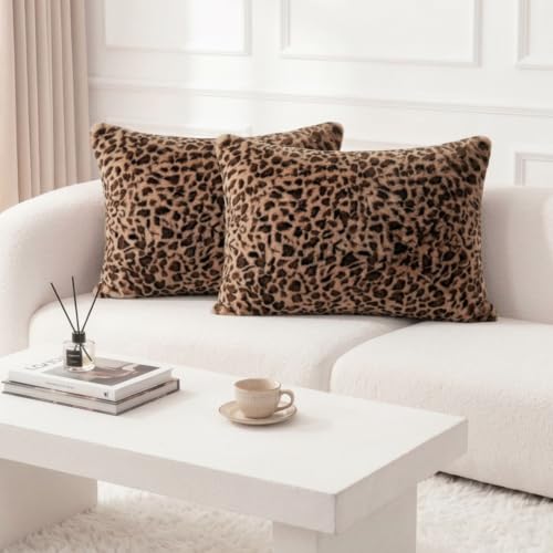 Cheetah Pillow Covers 20x26, Faux Fur Leopard Print Pillow Cases Set of 2 - size: 26" x 20" (Pack of 2)