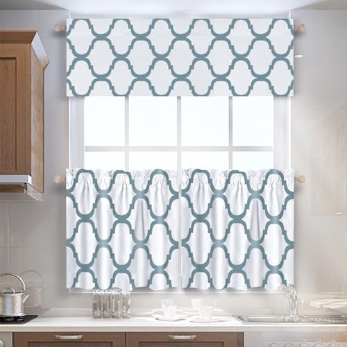 Melodieux Moroccan Fashion Room Darkening Rod Pocket Window Curtain Valance, 52 by 18 Inch, Off White/Dusty Teal (1 Panel) - color: Off White/Dusty Teal, size: 52"W x 18"L (Pack of 1)