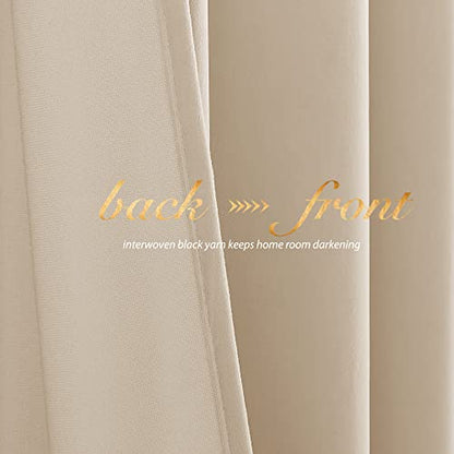 NICETOWN Beige Velvet Curtains 84 inch Long, 52" W x 84" L, 2 Panels - color: Beige, size: 52"W x 84"L (Pack of 2)