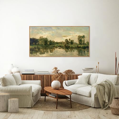 Tinonedraw Vintage Nature Framed Canvas Wall Art Set of 3, French Country Wall Decor, Rustic Landscape Farmhouse Art Paintings, Olive Green Trees Art Prints for Living Room Bedroom Office 20"x40" - color: French Country, size: 40"L x 20"W