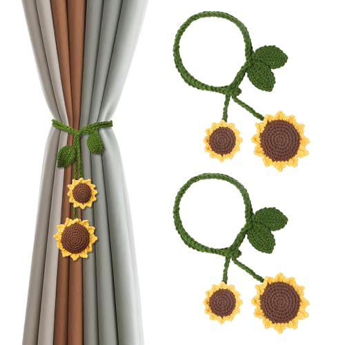 2 Pack Boho Handmade Flower Curtain Tiebacks & Holdbacks, Sunflower - color: Sunflower