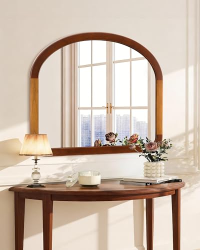 CULER Arched Mirror 34 x 29 Inch for Bathroom, Walnut Brown Wood Frame - color: Two-tone Walnut a, size: 29"L x 34"W