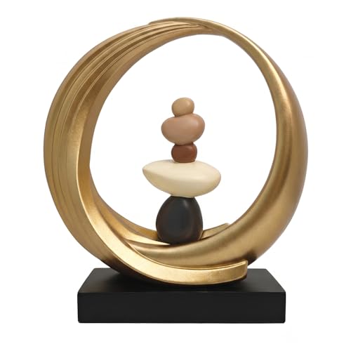 Abstract Zen Balance Sculpture, 10.4" H Modern Gold Spiral Faux Stone Stack Statue, Organic Resin Home Decor for Living Room, Bookshelf, Office, Minimalist Tabletop Art (Gold) - color: Gold