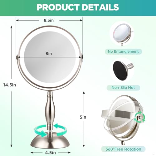 20x Magnifying Mirror with Light-Brushed Nickel - color: Brushed Nickel