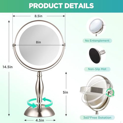 20x Magnifying Mirror with Light-Brushed Nickel - color: Brushed Nickel