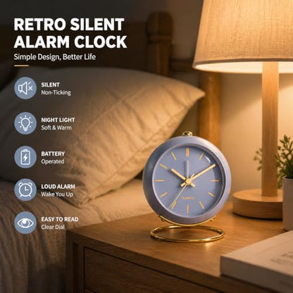 AYRELY® Battery Operated Analog Desk Alarm Clock with Light, Table Clock - color: Blue