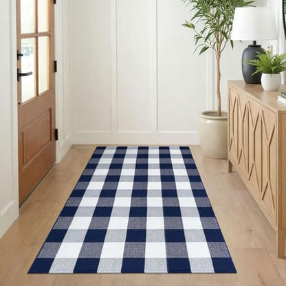 KILOCOCO Buffalo Plaid Checkered Rug 3x5 ft Blue and White Front Door Rug - color: Blue and White, size: 3' x 5' (Rectangular)