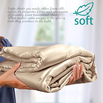 Vonty Taupe Satin Throw Blanket 60x80In, Cooling Silky Wrinkle-Free - color: Taupe, size: 60" x 80"