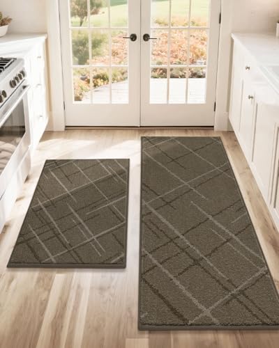 COSY HOMEER Kitchen Rugs,2 PCS Kitchen Mats Non Slip Washable,Brown - color: Brown, size: 24"x36" + 24"x60"