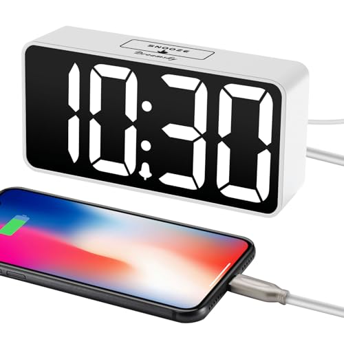 DreamSky Small Digital Alarm Clock for Bedroom with Large Big Numbers - color: White Case White Digits