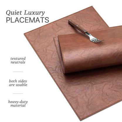 Baroyal Faux Leather Placemats Set of 4 Vinyl Washable Wipeable Table Mats for Kitchen Dining Table Heat Resistant Waterproof Indoor/Outdoor Placemats Non-Slip Easy Clean Place Mats (Reddish Brown) - color: B-reddish Brown