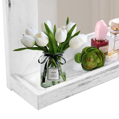 QDSSDECO 16" x 20" Farmhouse Wall Mirror with Shelf and Hemp Rope, White - color: White With Hemp Rope
