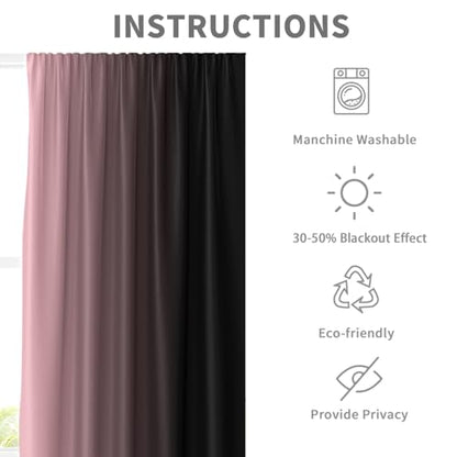 Black Pink Curtains, Ombre, 2 Panels, 42" W x 63" L, Rod Pocket - color: New Pink, size: 42"W x 63"L (Pack of 2)
