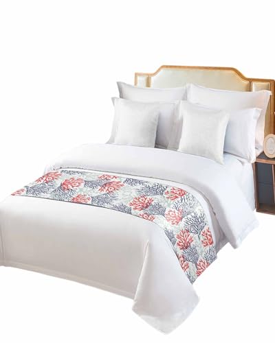 DecorLovee Red Navy Blue Coral Coastal Bed Runners for Queen Size Bed, Beach Bed Throws for Foot of Bed, Nautical Bed Runner - color: Red Navy Blue Coral, size: 83"x20" for Queen Bed