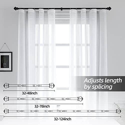 Thestoa Curtain Rods for Windows 46-78 Inch, 5/8"Black Curtain Rods, Stainless Steel Heavy Duty Curtain Rods for Bedroom, Living Room, Outdoor Curtain Rod Black - size: 32"-78"