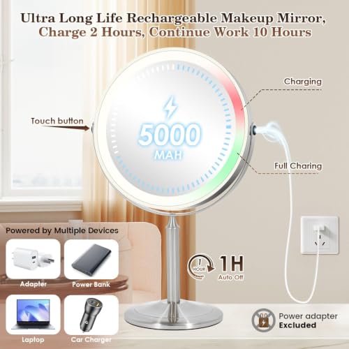 VESAUR 15X Magnifying Mirror with Light, 9.5 Large 5000mAh Rechargeable Double Sided HD Lighted Makeup Mirror with 3 Touch Dimmable Light, 360° Swivel Detachable for Travel Vanity Mirror Nickel, Gifts - size: 17"L x 9.5"W