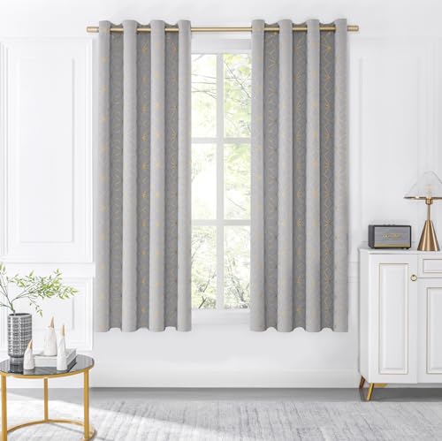 Beauoop Grey Gold 100% Blackout Curtains for Bedroom 50x63 2 Panels - color: Grey/Gold, size: 50"W x 63"L (Pack of 2)