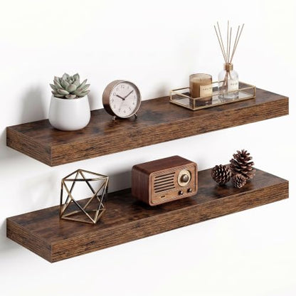 Dreamland 24Inch Floating Shelves for Wall 6.7" Deep Rustic Brown Set of 2 - color: Rustic Brown, size: 6.7"D x 24"L